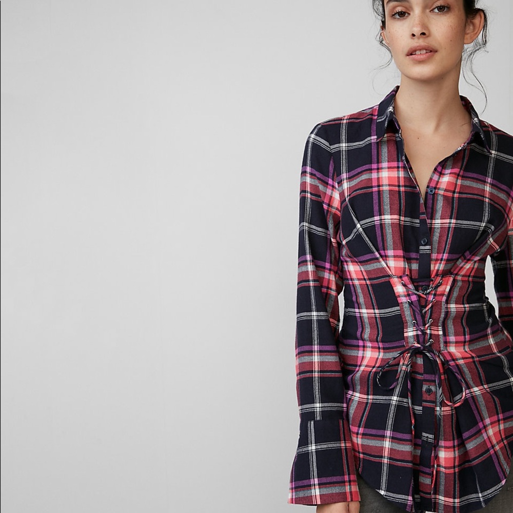 Express | Corset Front Plaid Shirt